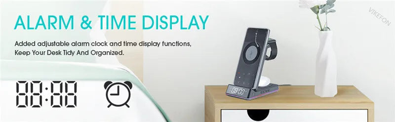 5 In 1 Foldable Wireless Charger - RGB LED Clock