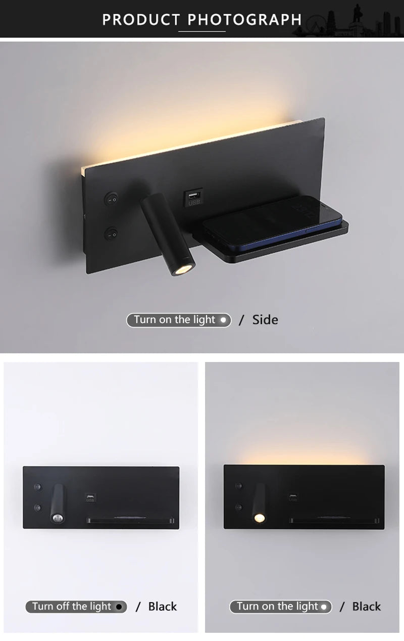 Multifunctional Wireless Charger - LED Reading Wall Lamp