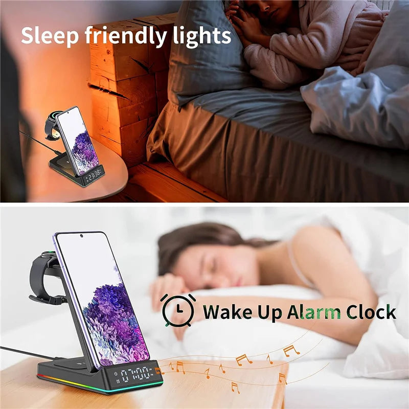 5 In 1 Foldable Wireless Charger - RGB LED Clock