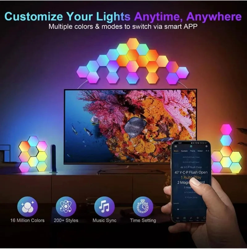 RGB Intelligent Hexagonal Wall Lamp - Color-changing Ambient Night Light - APP Control Quantum Lamp