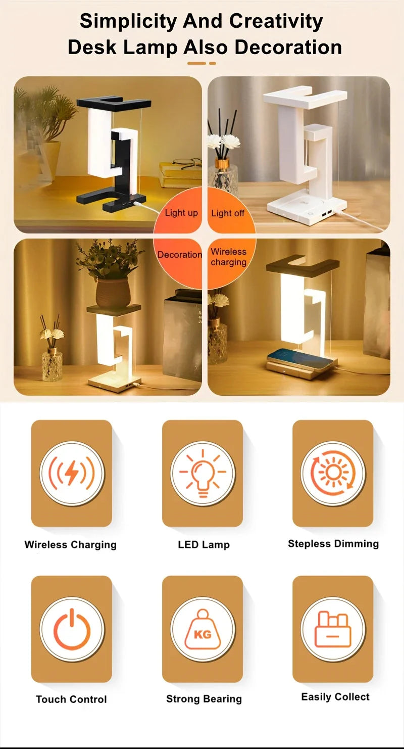 Anti Gravity LED Night Light with Wireless Charger Pad Stand