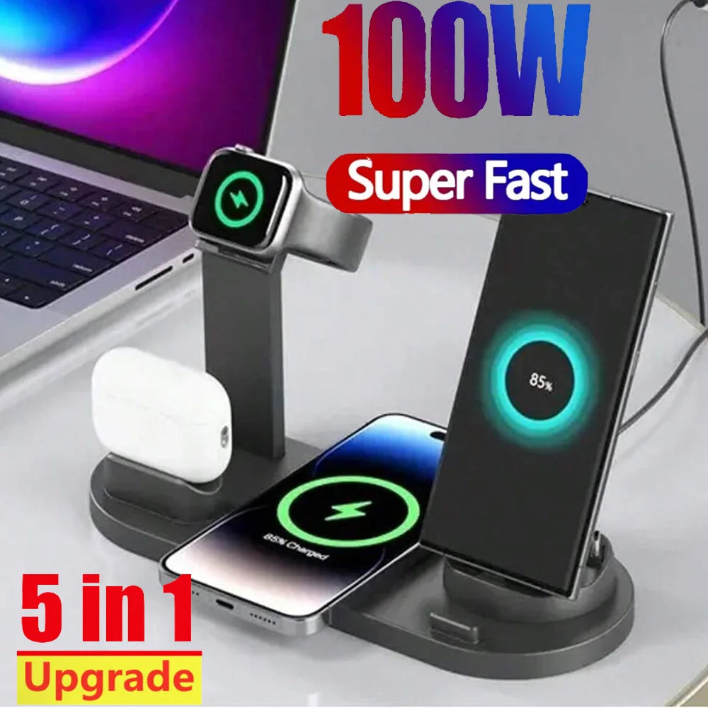 5 in 1 Universal Fast Charging Wireless Charger Stand Foldable Charging Station
