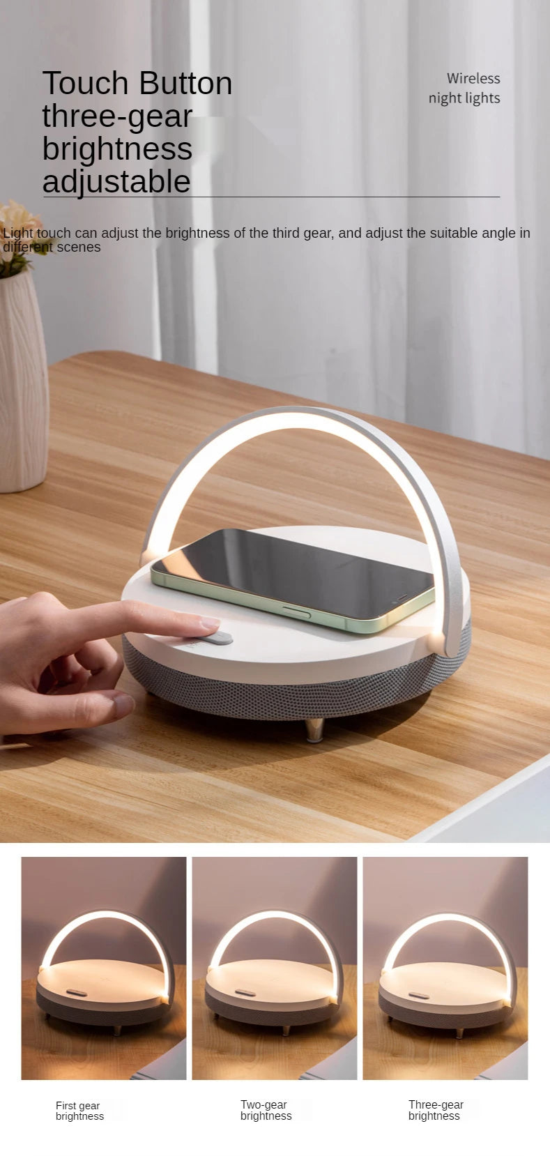 Wood Wireless Chargers LED Lamp Bluetooth Speaker