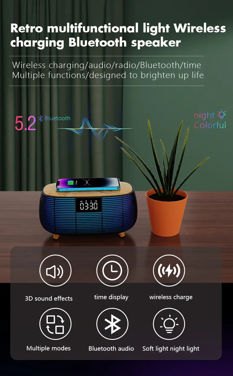 Wireless Charging with Decorative Lighting and BT Speakers