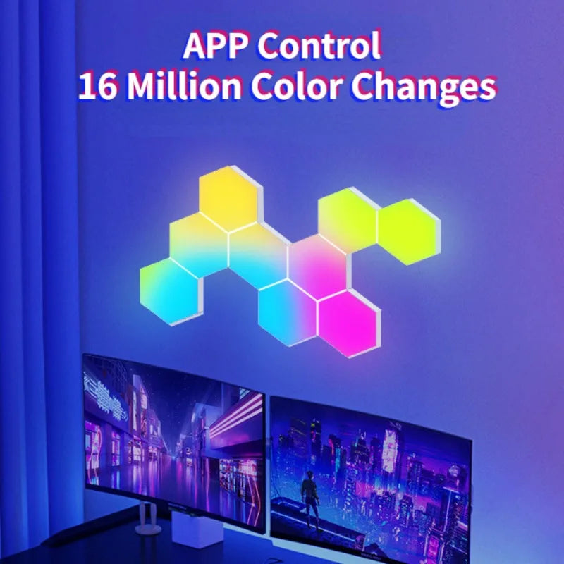RGB Intelligent Hexagonal Wall Lamp - Color-changing Ambient Night Light - APP Control Quantum Lamp