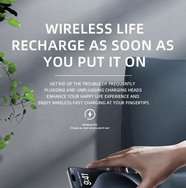 6 in 1 Wireless Charger Pad Bluetooth Speaker Alarm Clock LED Light Thermometer Earphone