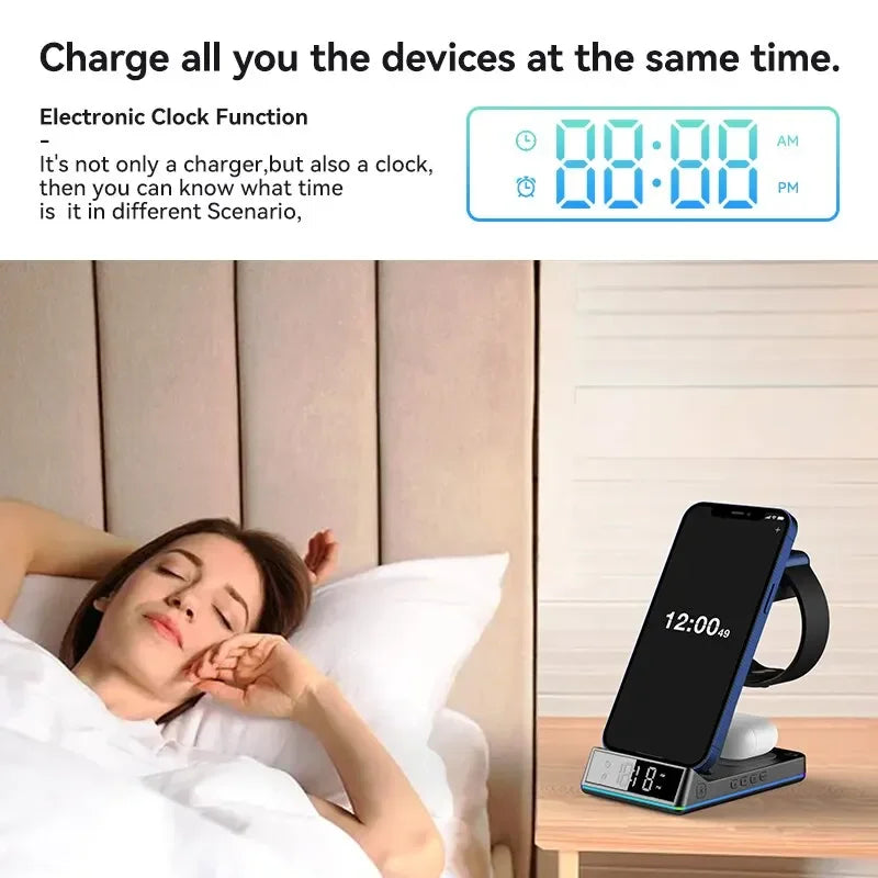 5 In 1 Foldable Wireless Charger - RGB LED Clock