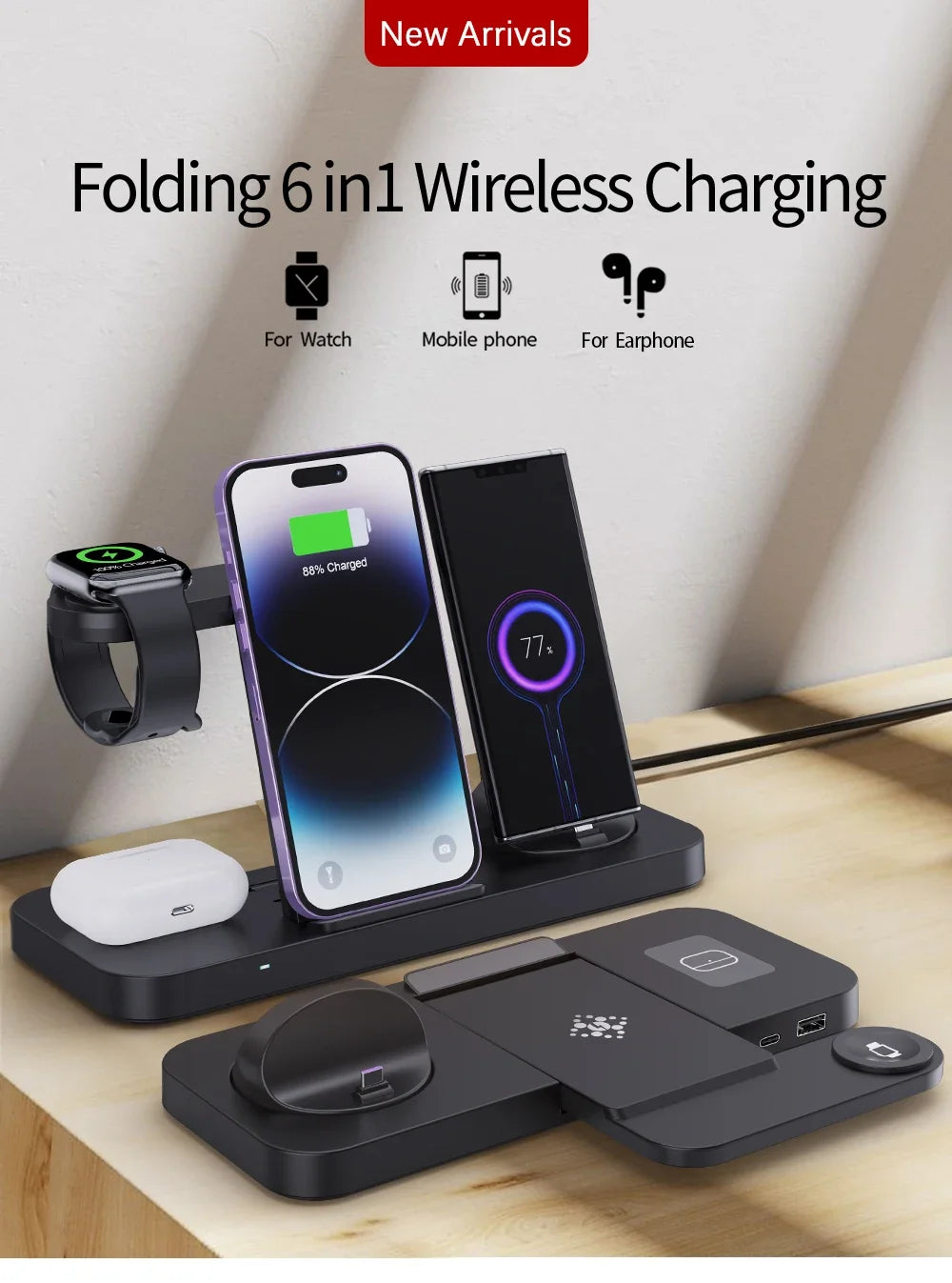 Foldable 6 In 1 Wireless Charger Stand For iPhone