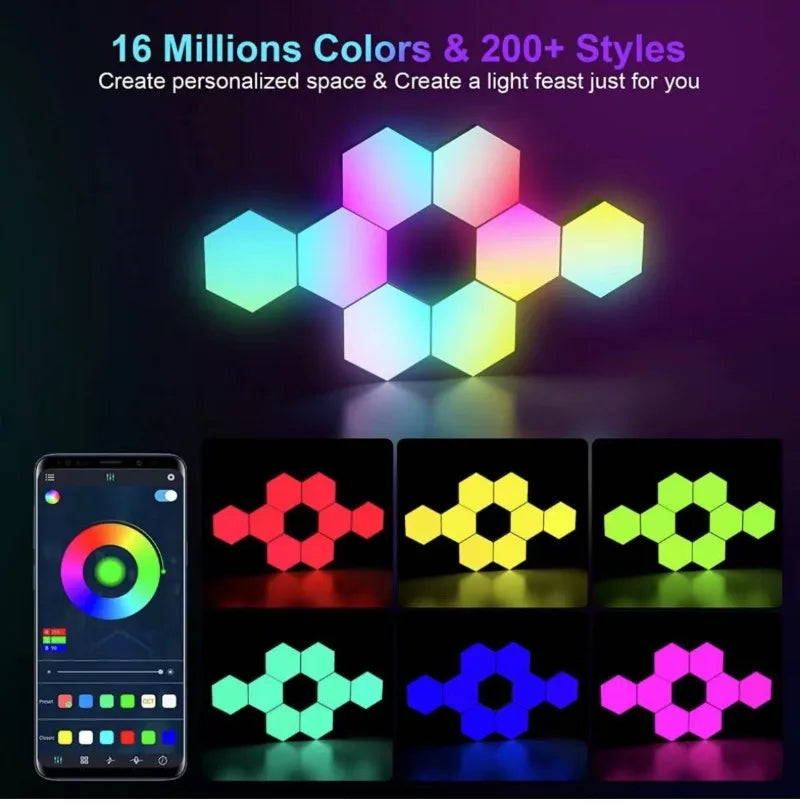 RGB Intelligent Hexagonal Wall Lamp - Color-changing Ambient Night Light - APP Control Quantum Lamp