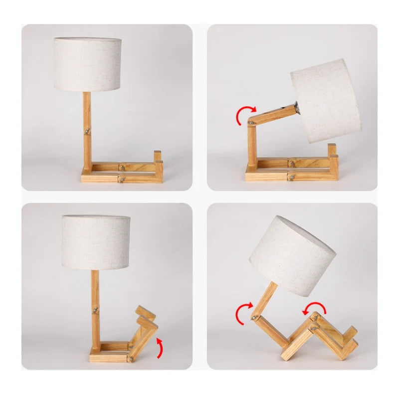 Robot Shape Wooden Table Lamp - Cloth Art Wood