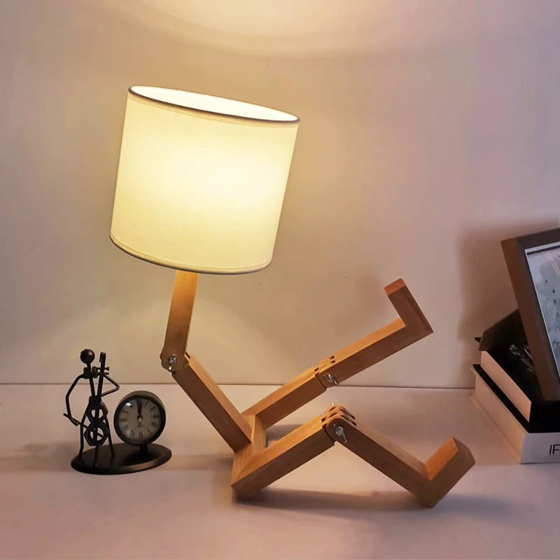 Robot Shape Wooden Table Lamp - Cloth Art Wood