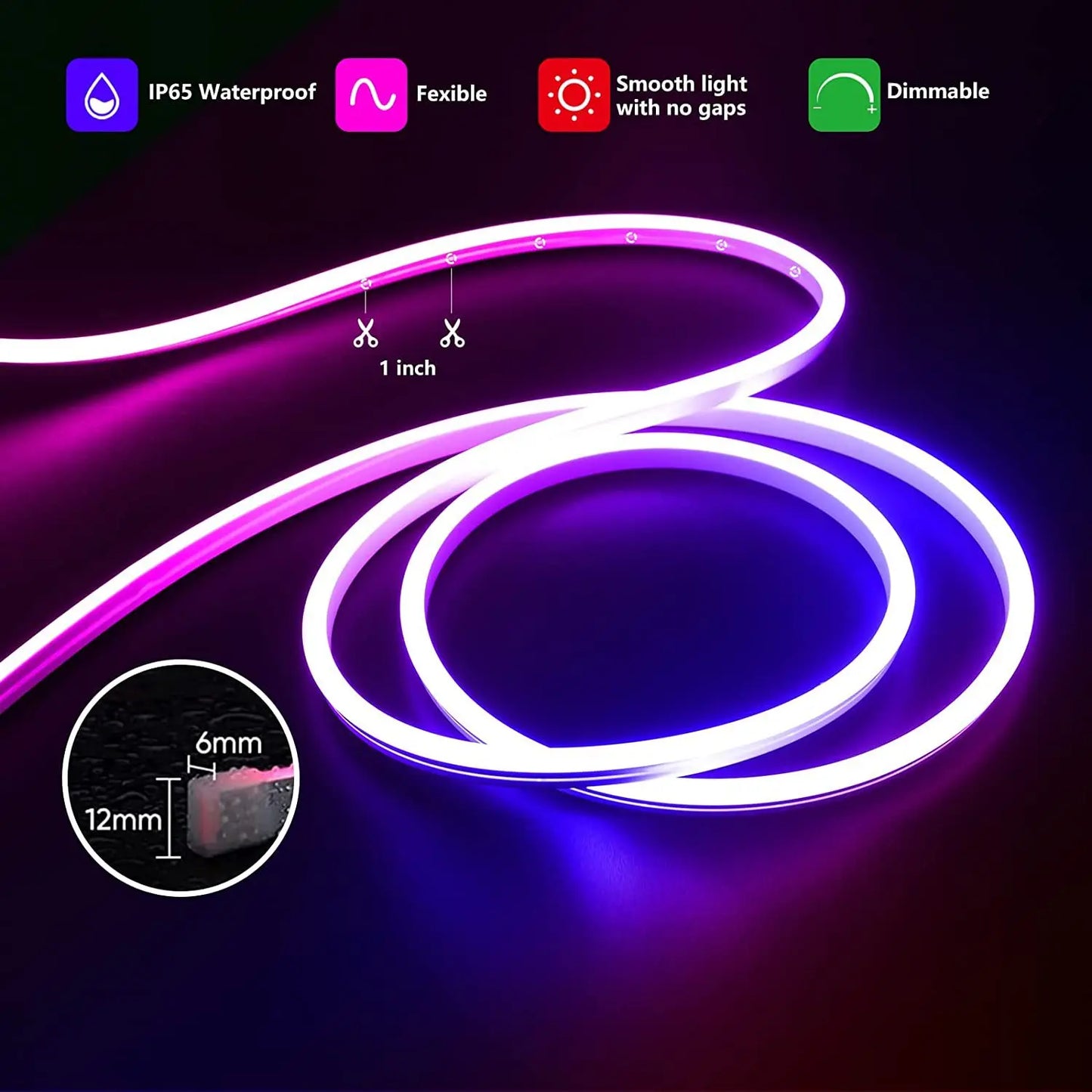 RGB Neon Decorative Led Lights strip, 108LEDS/M IP68