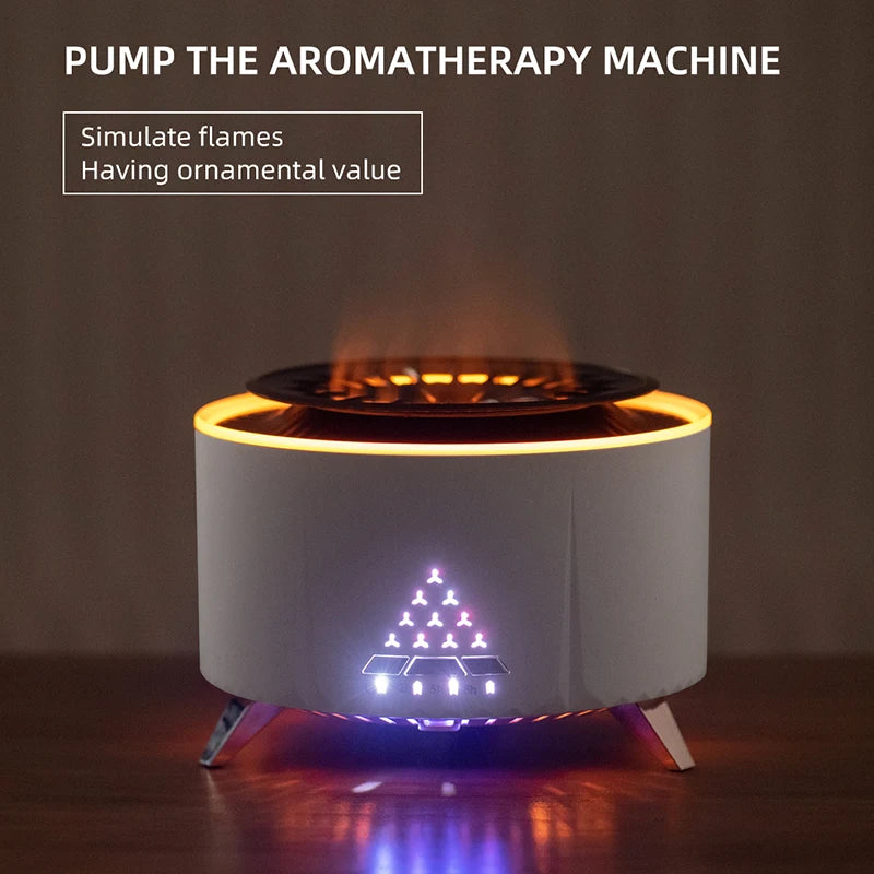 350ML Volcano Flame Air Humidifier - White Noise Bluetooth Speaker - Essential Oil Diffuser - Remote