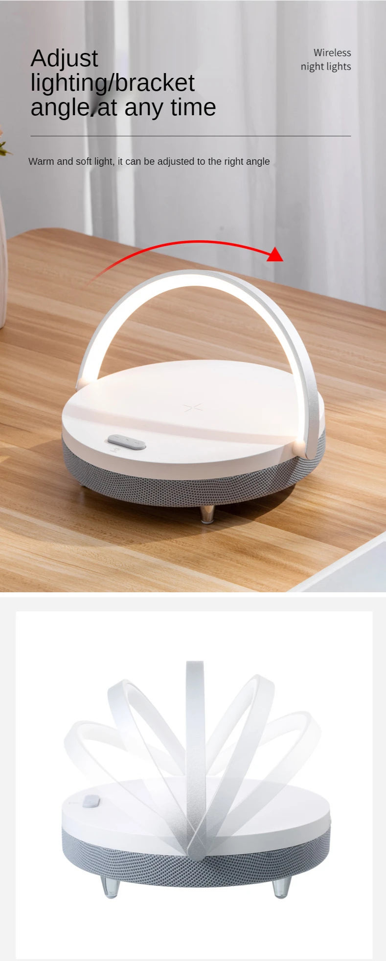 Wood Wireless Chargers LED Lamp Bluetooth Speaker
