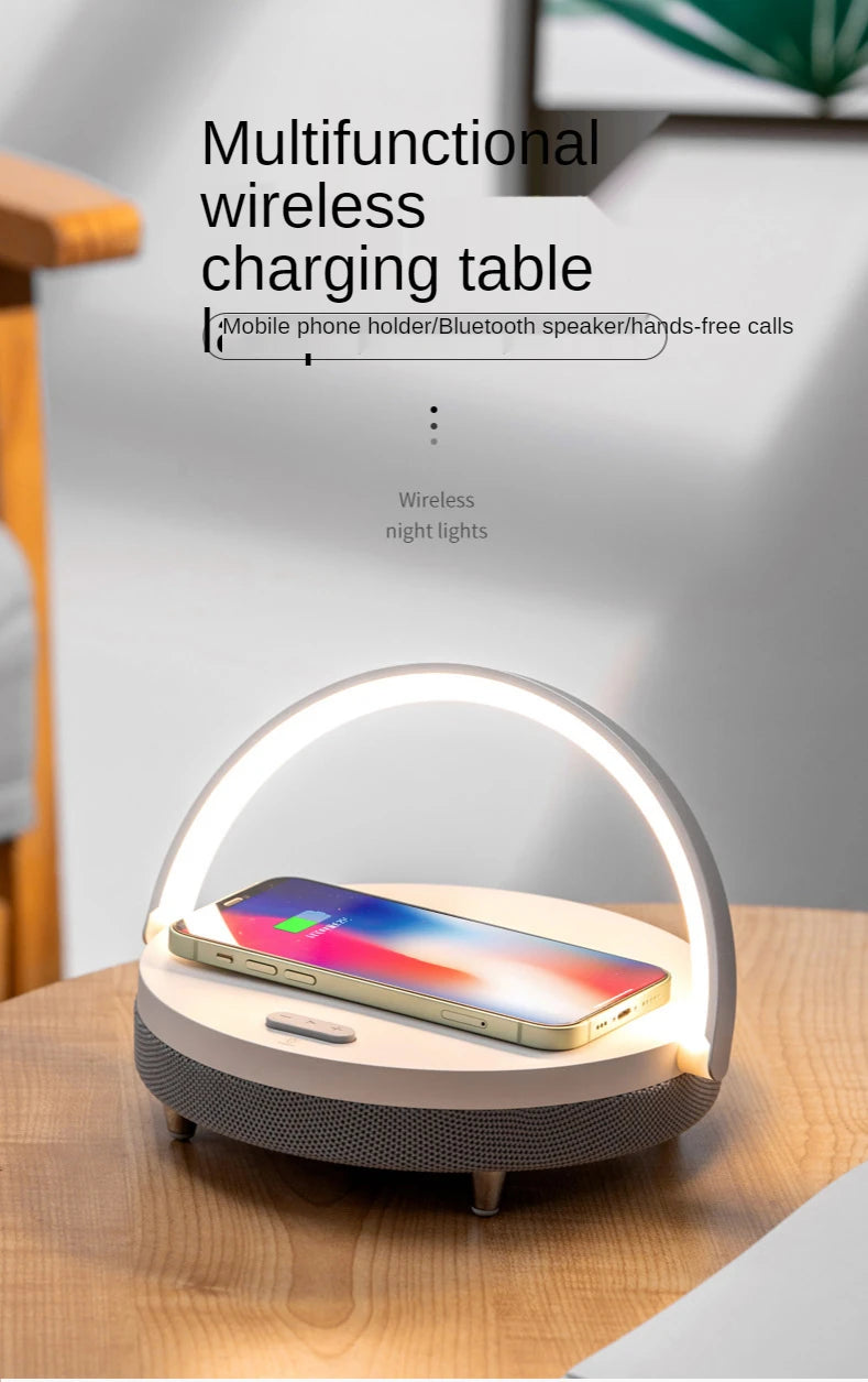Wood Wireless Chargers LED Lamp Bluetooth Speaker