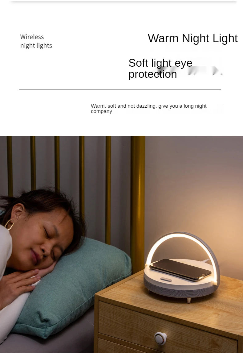 Wood Wireless Chargers LED Lamp Bluetooth Speaker
