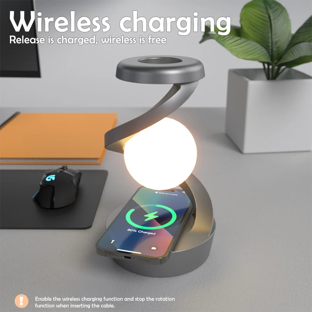Wireless Charging Rotating Suspension with Decorative LED Lights
