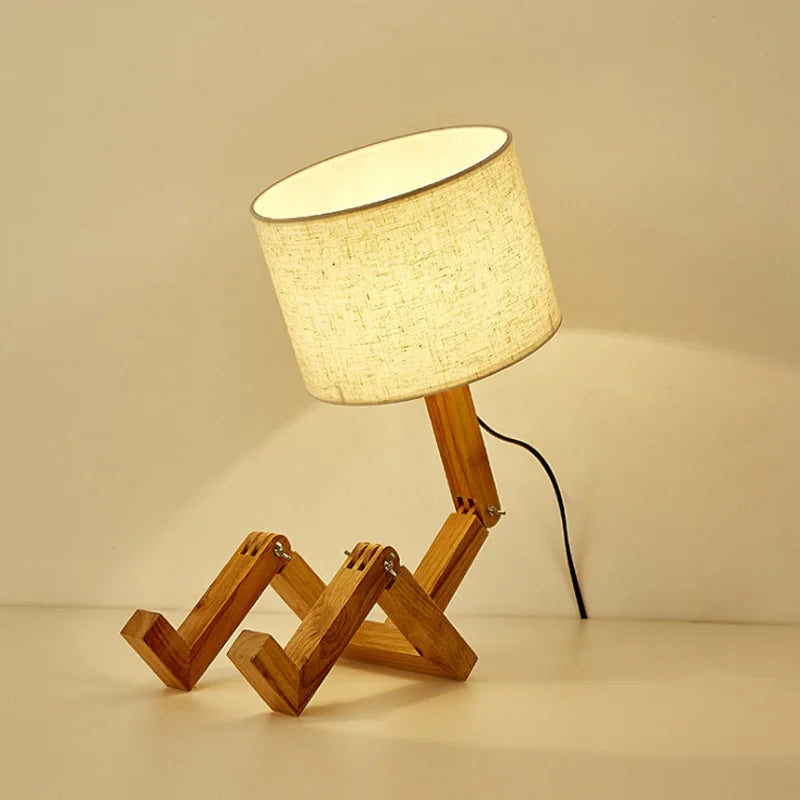Robot Shape Wooden Table Lamp - Cloth Art Wood