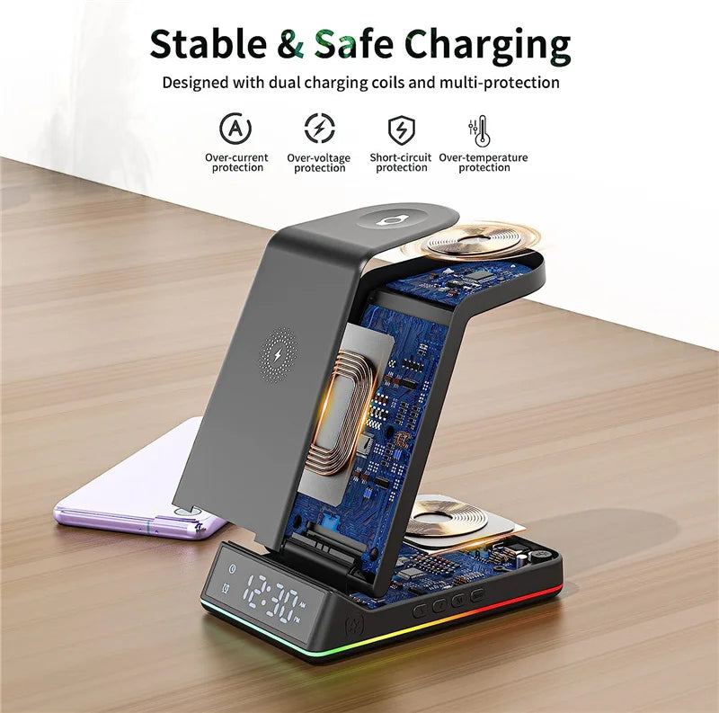 5 In 1 Foldable Wireless Charger - RGB LED Clock