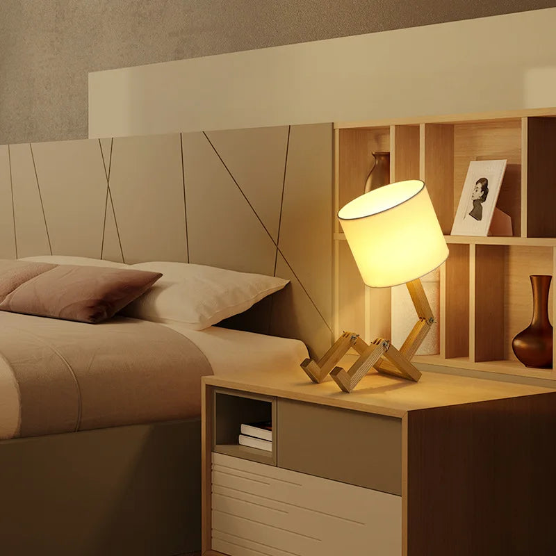 Robot Shape Wooden Table Lamp - Cloth Art Wood