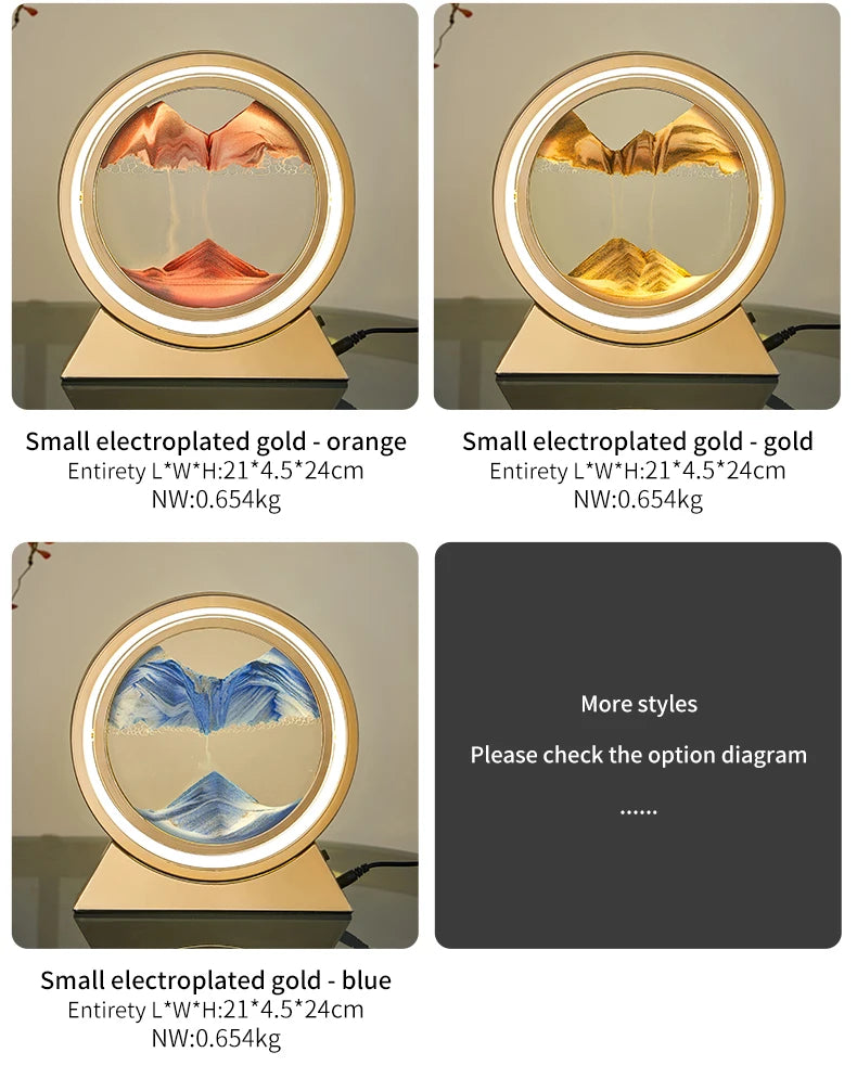 Creative Quicksand Table Lamp Moving Sand Art Picture 3D Hourglass