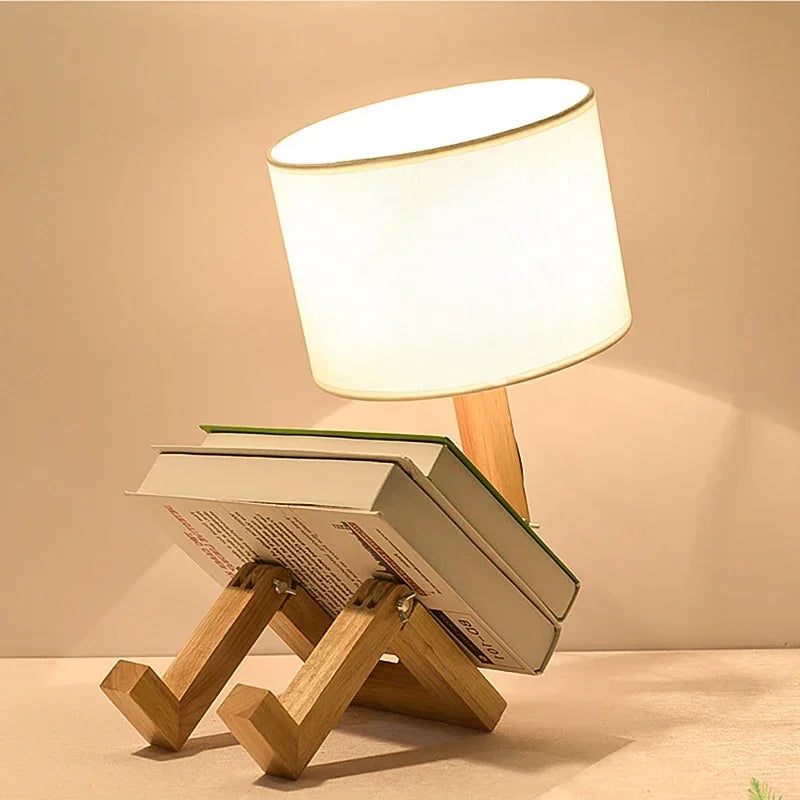 Creative Table Lamp Wooden Robot Shape