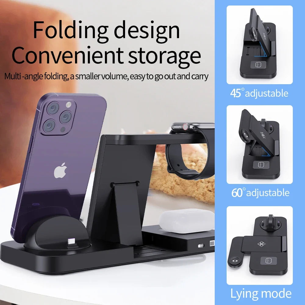 Foldable 6 In 1 Wireless Charger Stand For iPhone
