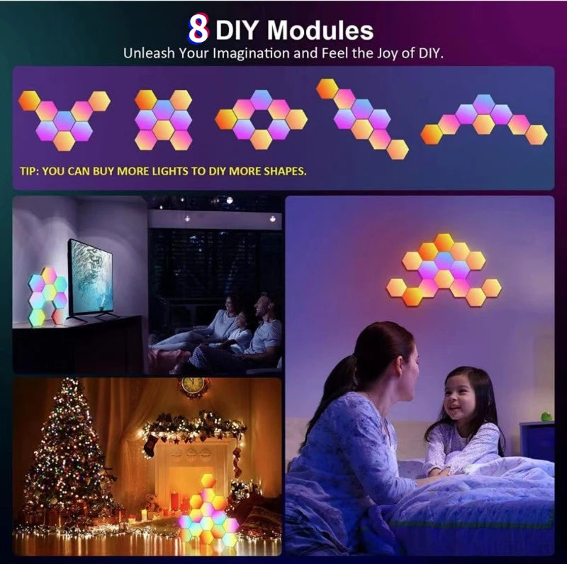 RGB Intelligent Hexagonal Wall Lamp - Color-changing Ambient Night Light - APP Control Quantum Lamp