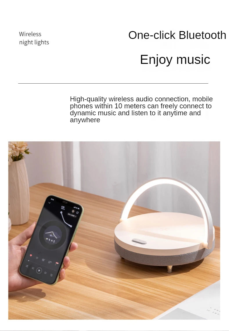 Wood Wireless Chargers LED Lamp Bluetooth Speaker