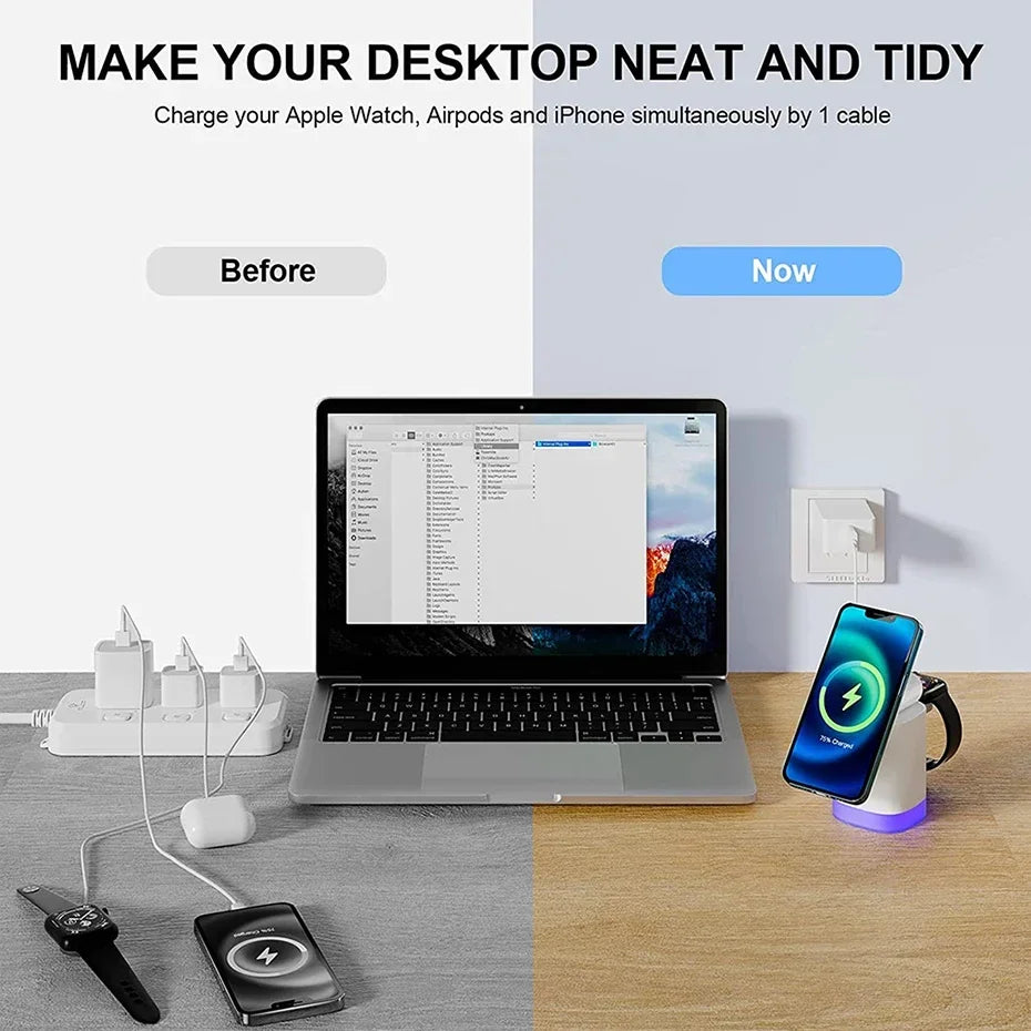 3 in 1Magnetic Wireless Charger Stand For iPhone with RGB Light