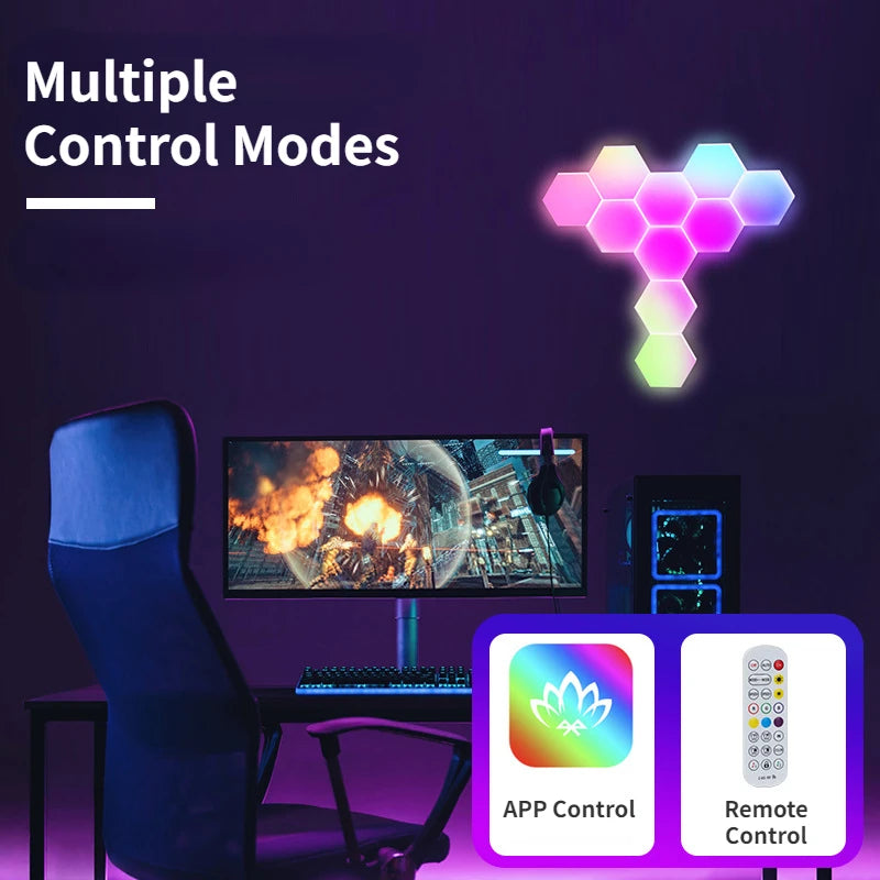 RGB Intelligent Hexagonal Wall Lamp - Color-changing Ambient Night Light - APP Control Quantum Lamp