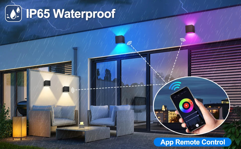 RCBCW Smart Outdoor Wall Light - Dimmable - Smart Life APP - Alexa - Google