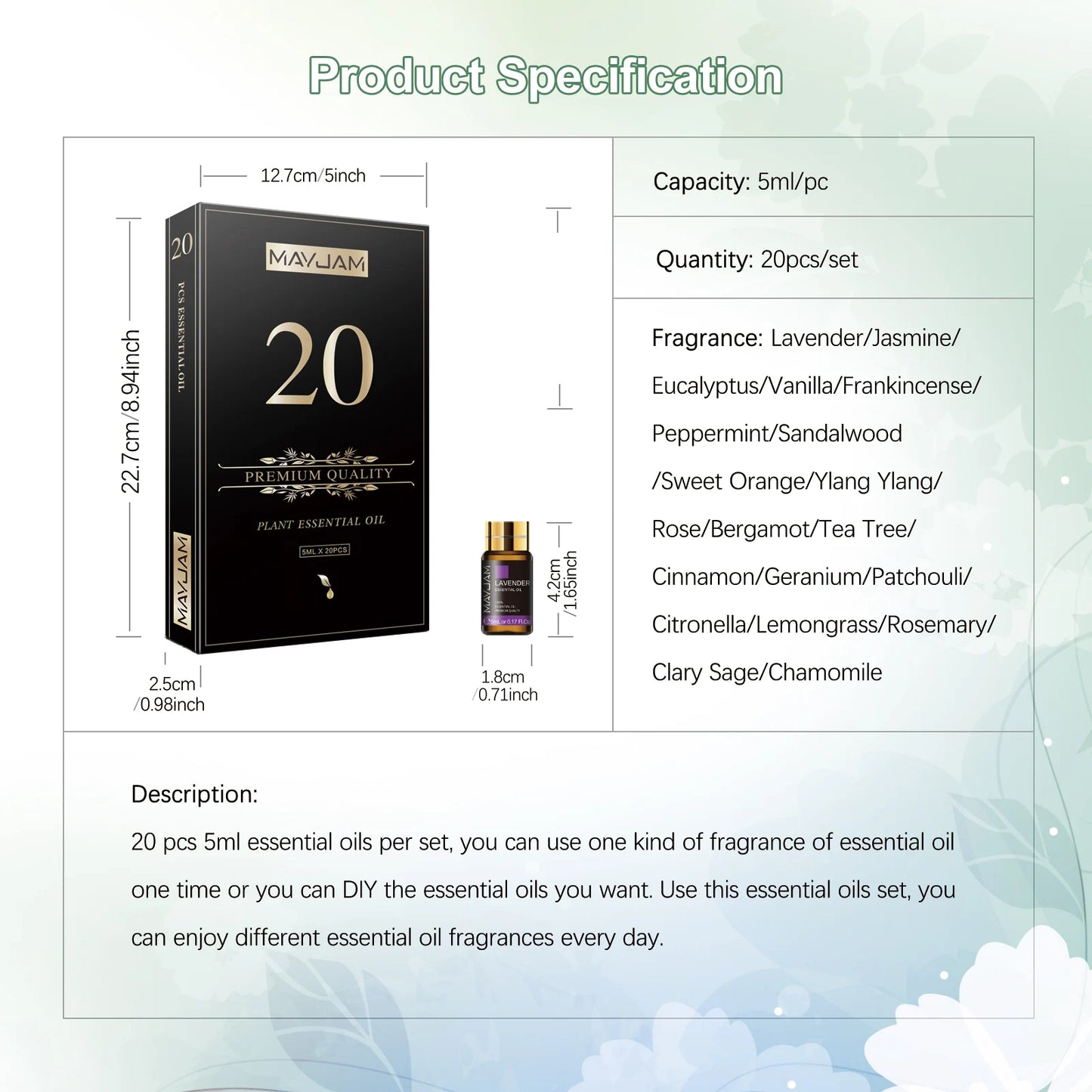 Essential Oils Set for Aromatherapy - 20 5ml bottles