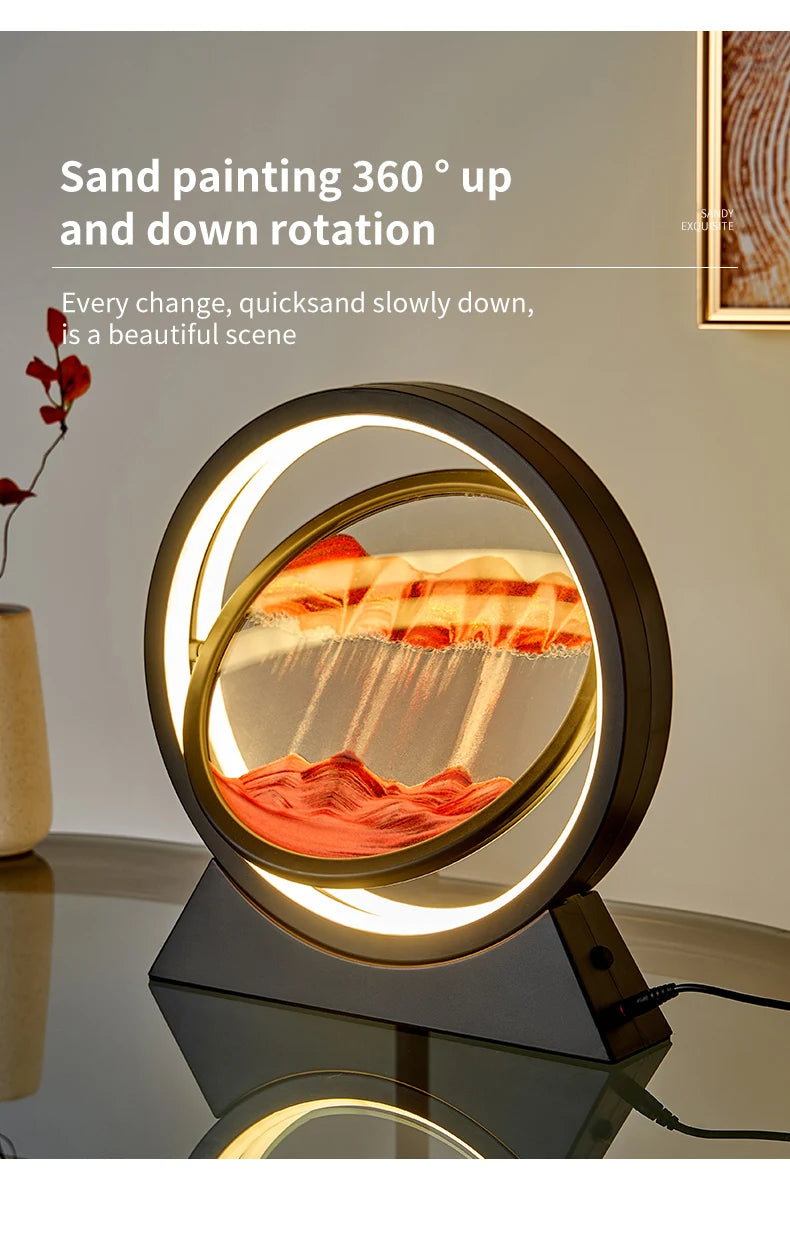 Creative Quicksand Table Lamp Moving Sand Art Picture 3D Hourglass