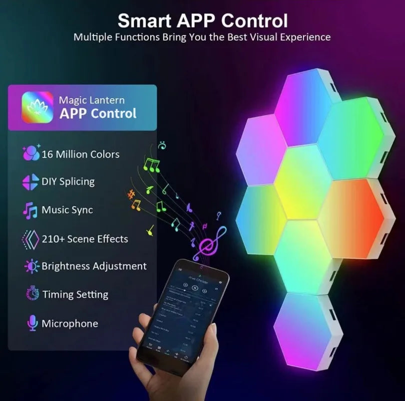 RGB Intelligent Hexagonal Wall Lamp - Color-changing Ambient Night Light - APP Control Quantum Lamp