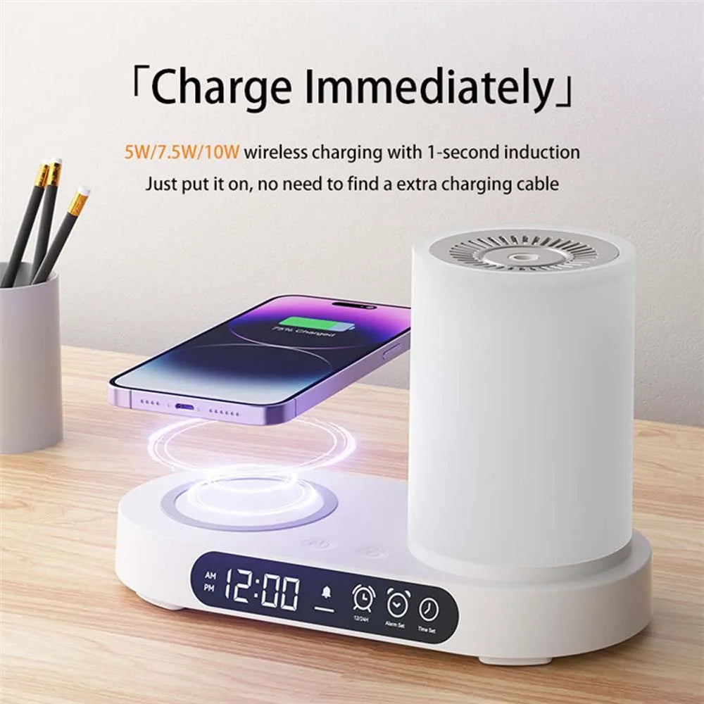 Multifunction Charging Station - Humidifier - LED Night Lamp - Bluetooth Speaker - Clock