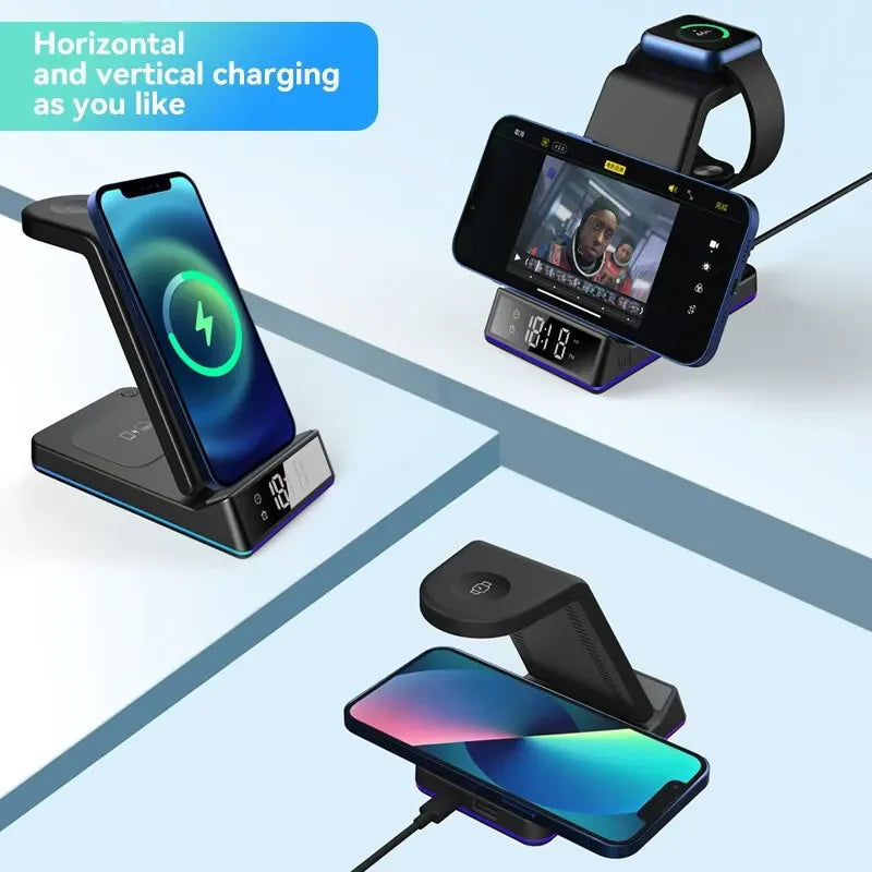 5 In 1 Foldable Wireless Charger - RGB LED Clock