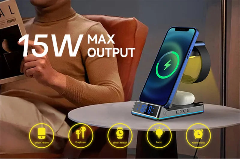5 In 1 Foldable Wireless Charger - RGB LED Clock
