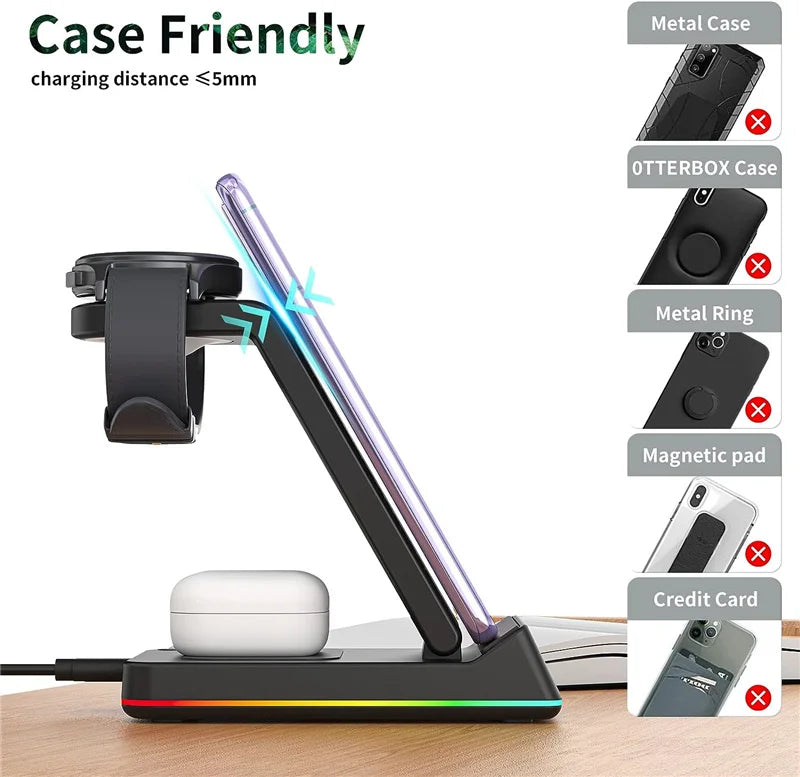 5 In 1 Foldable Wireless Charger - RGB LED Clock