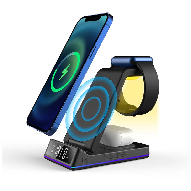 5 In 1 Foldable Wireless Charger - RGB LED Clock