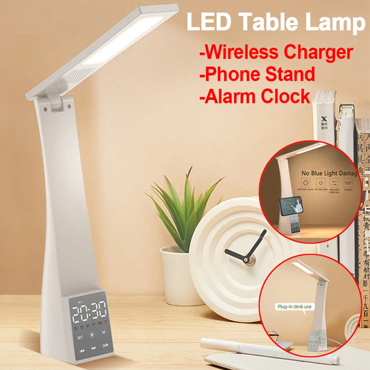 Multifunctional LED Table Lamp - Wireless Charger - Alarm Clock - Night Light