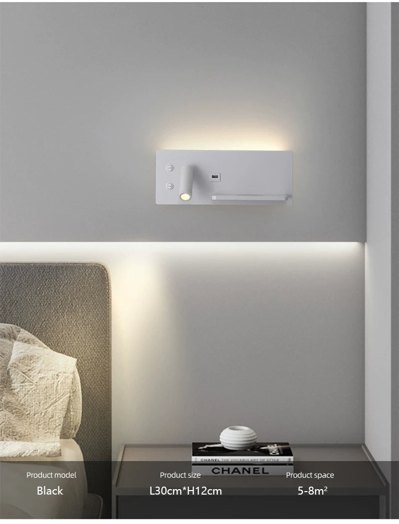 Multifunctional Wireless Charger - LED Reading Wall Lamp