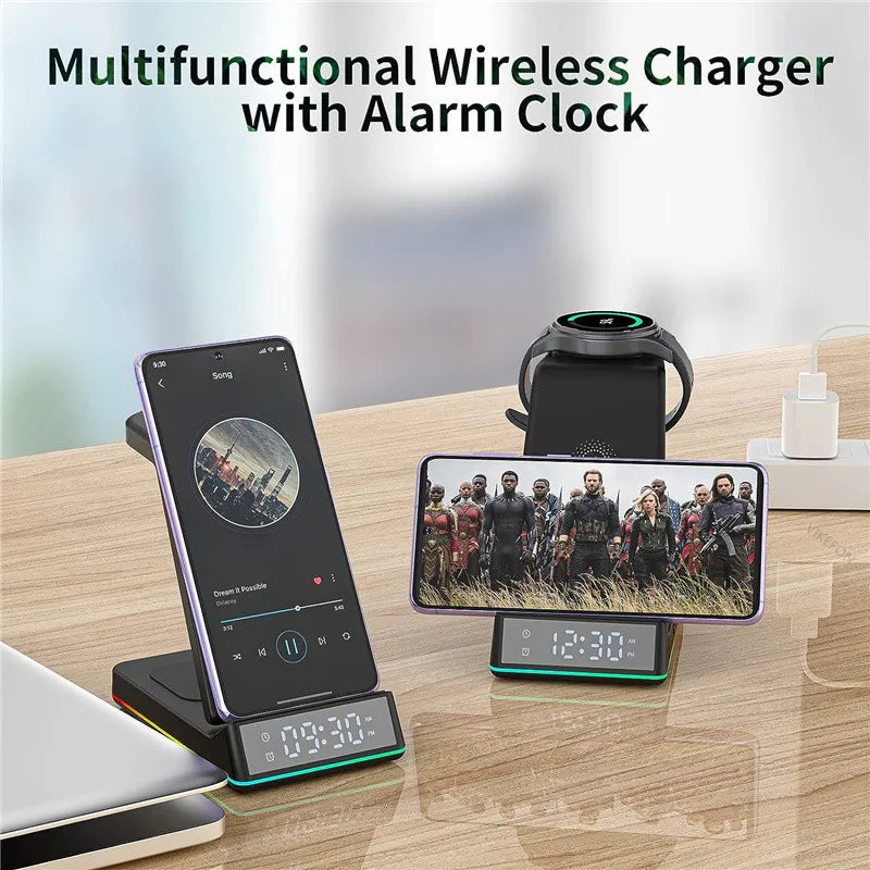 5 In 1 Foldable Wireless Charger - RGB LED Clock