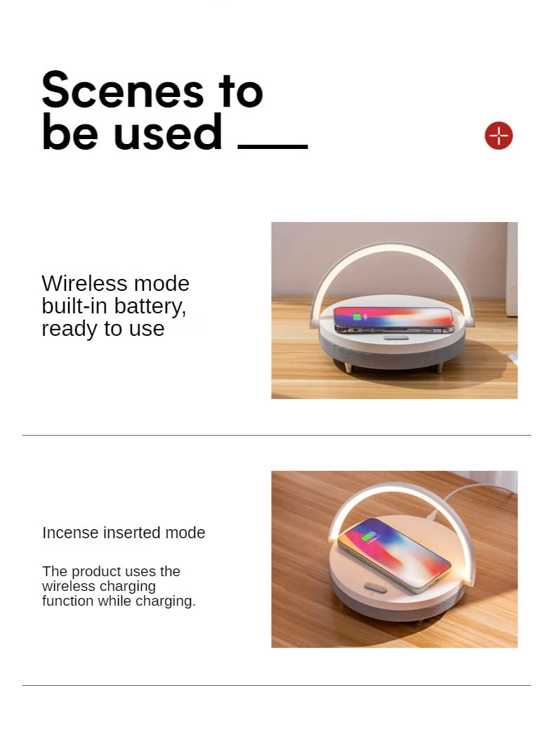 Wood Wireless Chargers LED Lamp Bluetooth Speaker