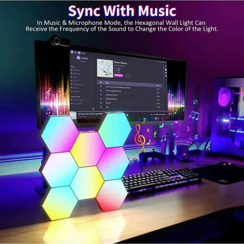RGB Intelligent Hexagonal Wall Lamp - Color-changing Ambient Night Light - APP Control Quantum Lamp
