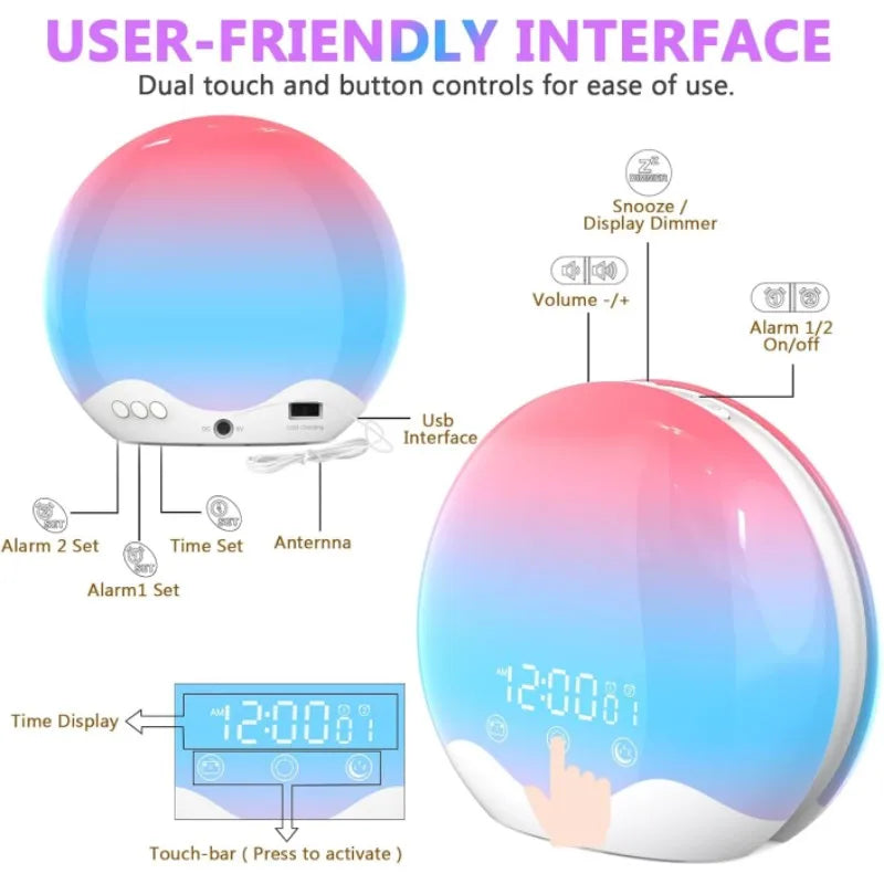 Sunrise Alarm Clock - Touch Control - Dual-Sided Natural Light