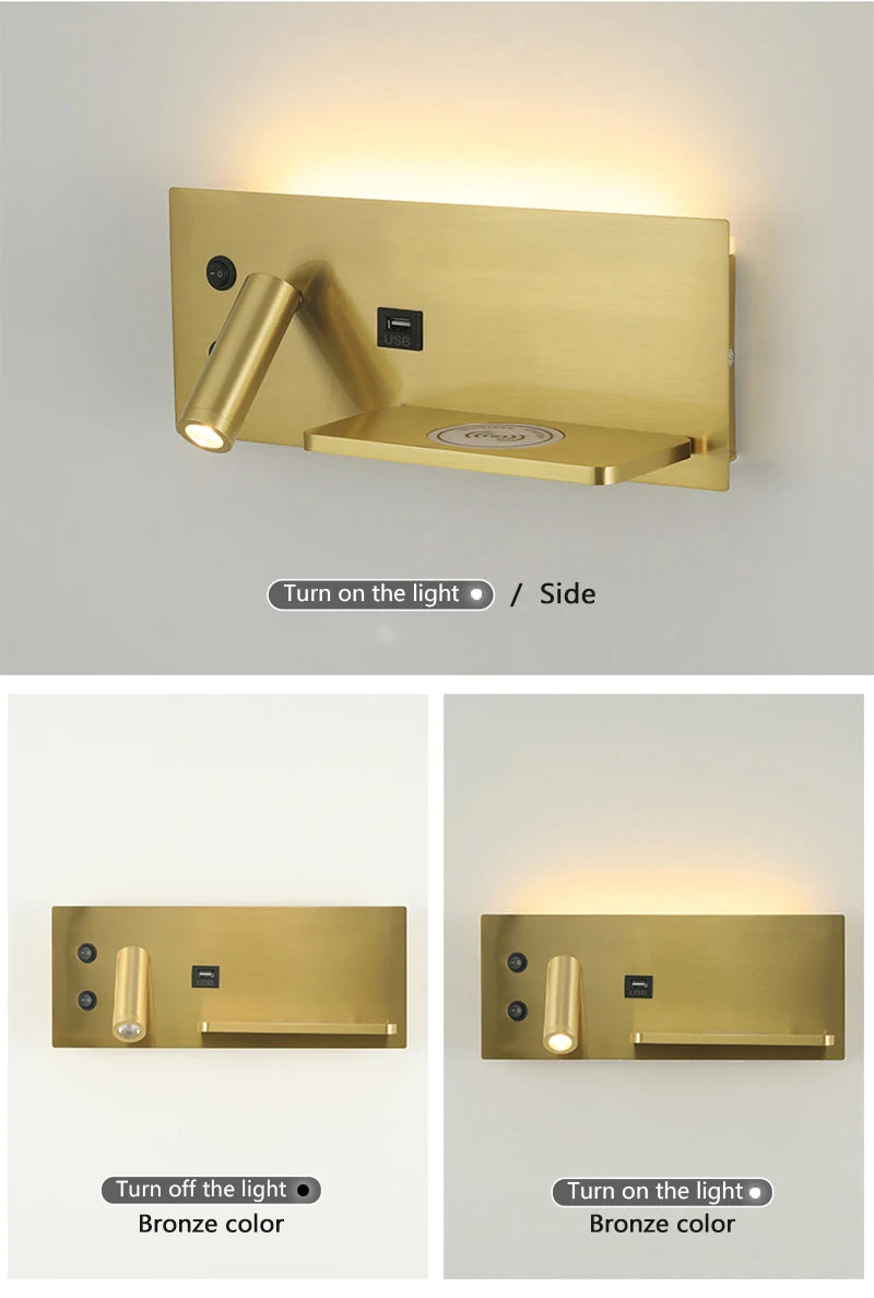 Multifunctional Wireless Charger - LED Reading Wall Lamp
