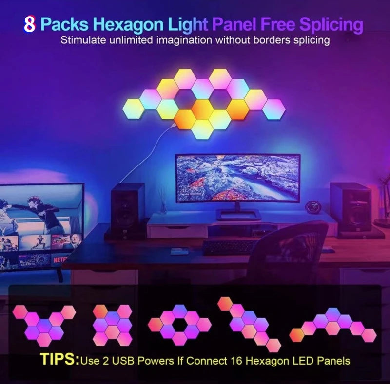 RGB Intelligent Hexagonal Wall Lamp - Color-changing Ambient Night Light - APP Control Quantum Lamp
