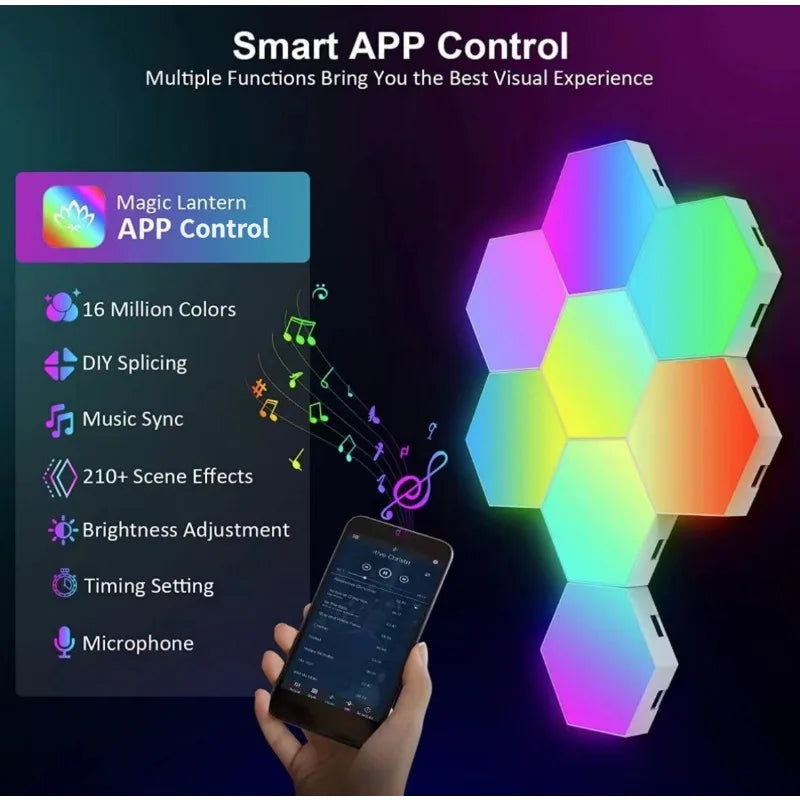 RGB Intelligent Hexagonal Wall Lamp - Color-changing Ambient Night Light - APP Control Quantum Lamp