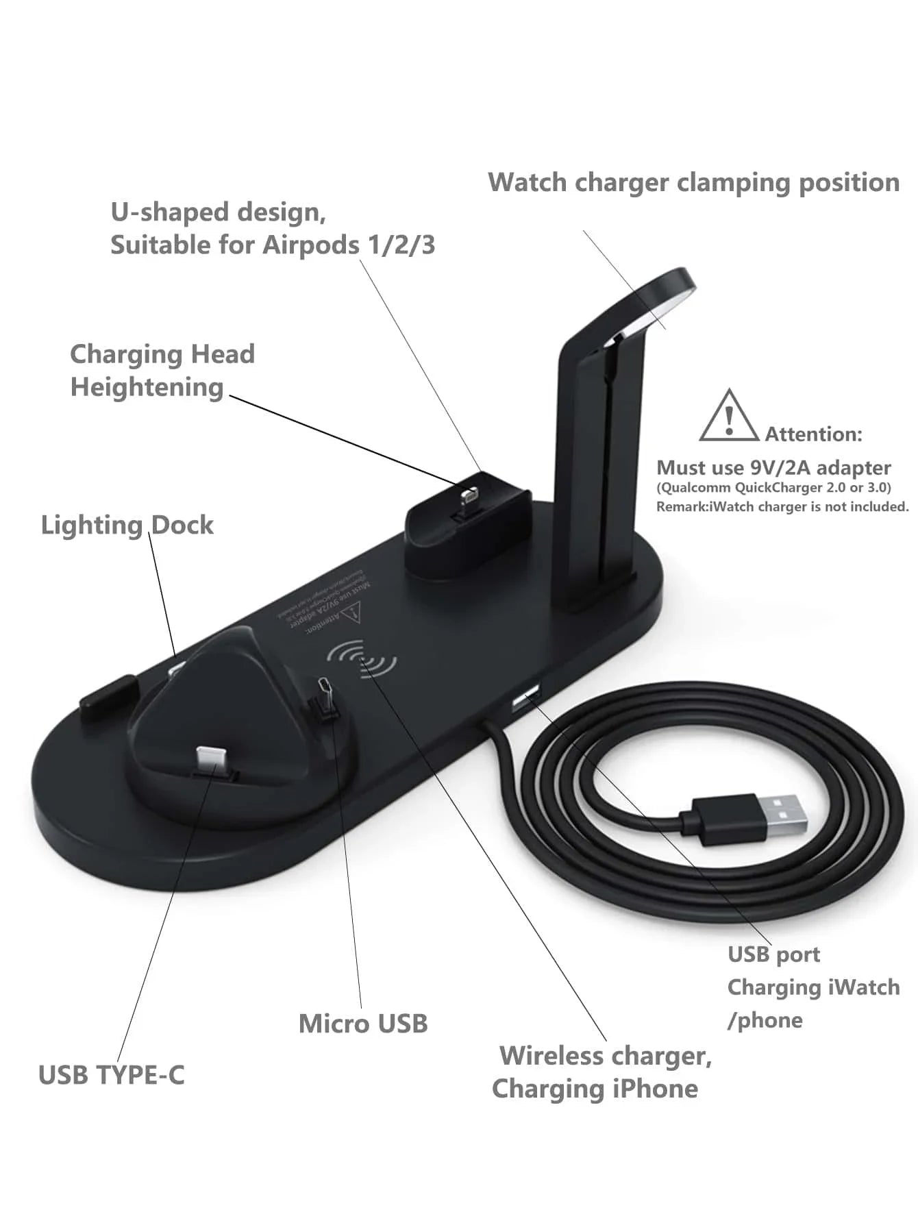 7 In 1 Wireless Charger For iPhone 15 14 13 12 11 X Apple Watch Airpods